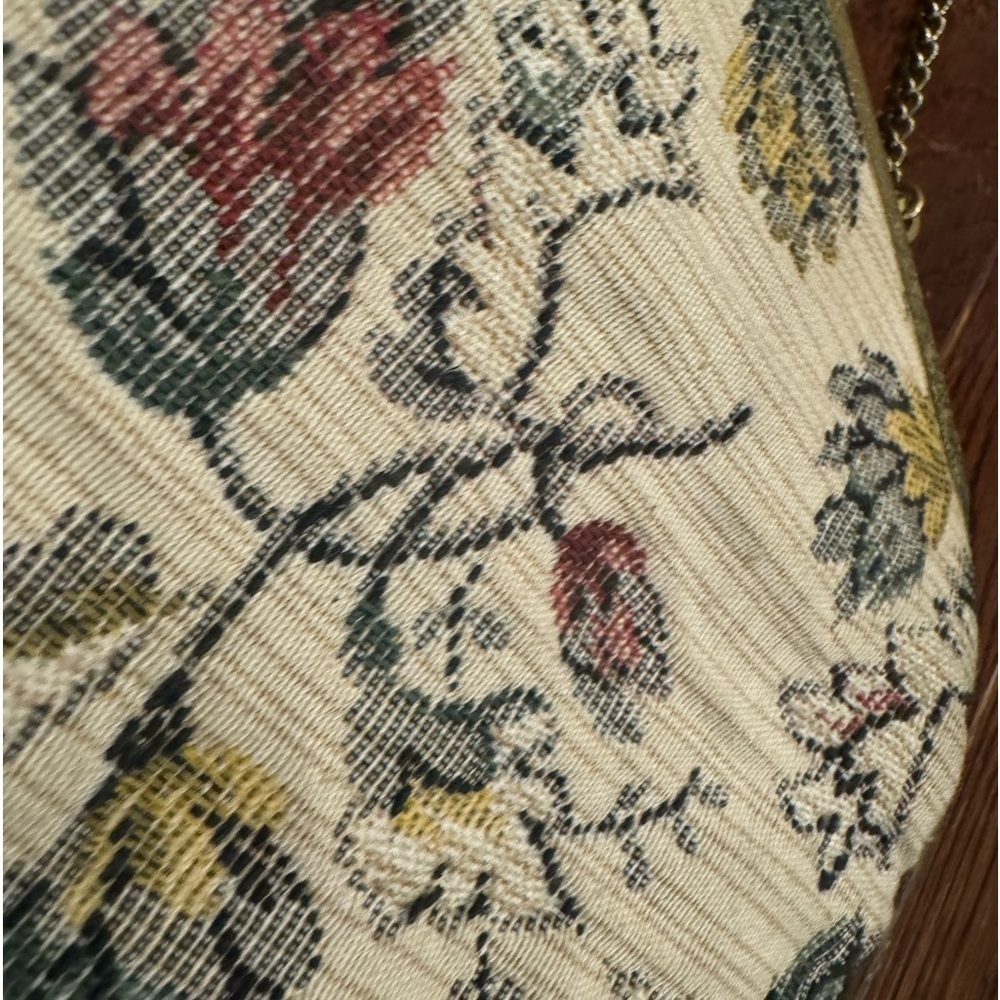 Vintage Tapestry Clutch Floral Bag Chain Handle Cream Green Yellow Red Artsy Art - Picture 2 of 6